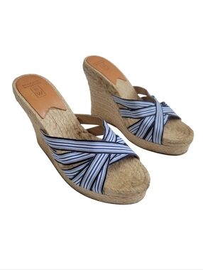 Stubbs & Wootton Espadrille Wedge Heel Sandals Blue White Stripe Size‎ 36